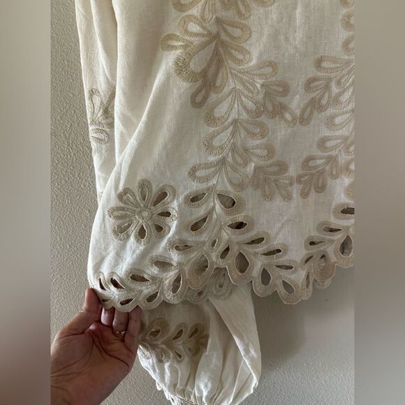 Oli and Hali Eyelet Embroidered Boxy Balloon Sleeve Linen Blend Top Size L - Picture 6 of 10